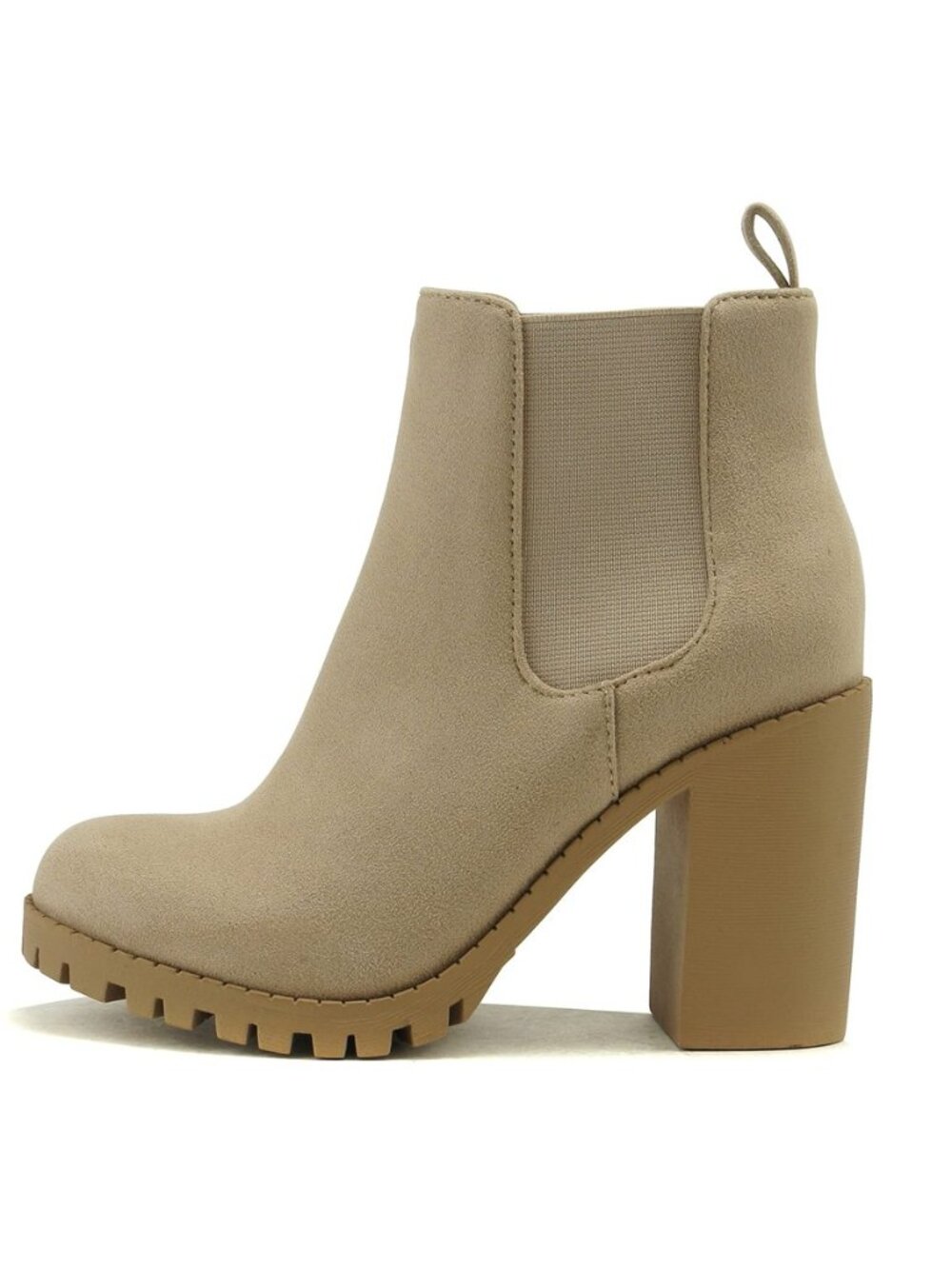Glove - Ankle Boot w/Lug Sole Elastic Gore and Chunky Heel